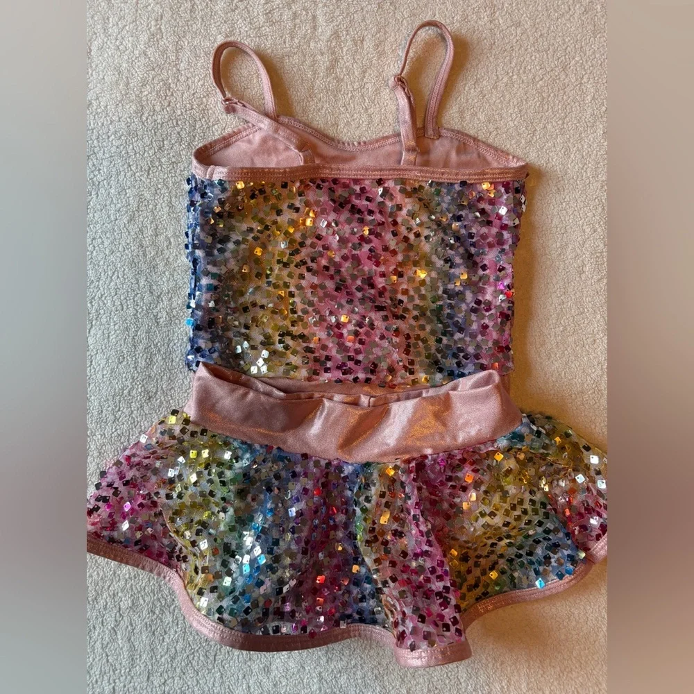 Curtain Call Sequin Sparkling Multicolor Dance Set, Leotard + Skirt. Sz CSM